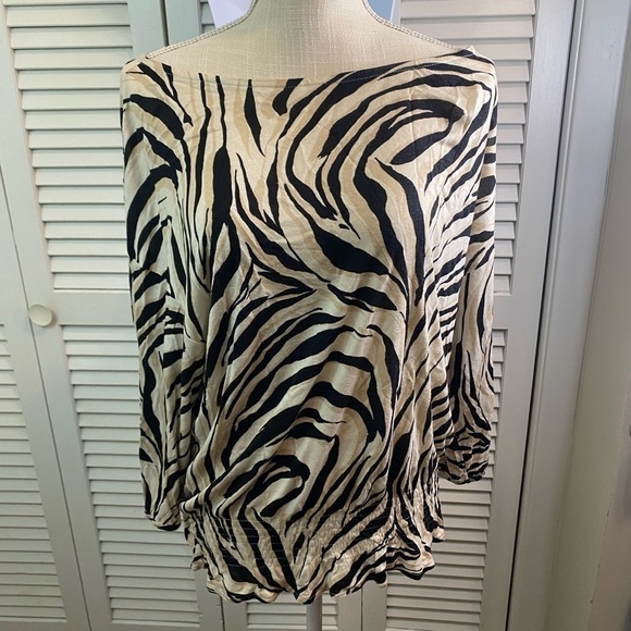 Loft size Large tan black animal print zebra soft stretch comfy casual - Picture 1 of 9